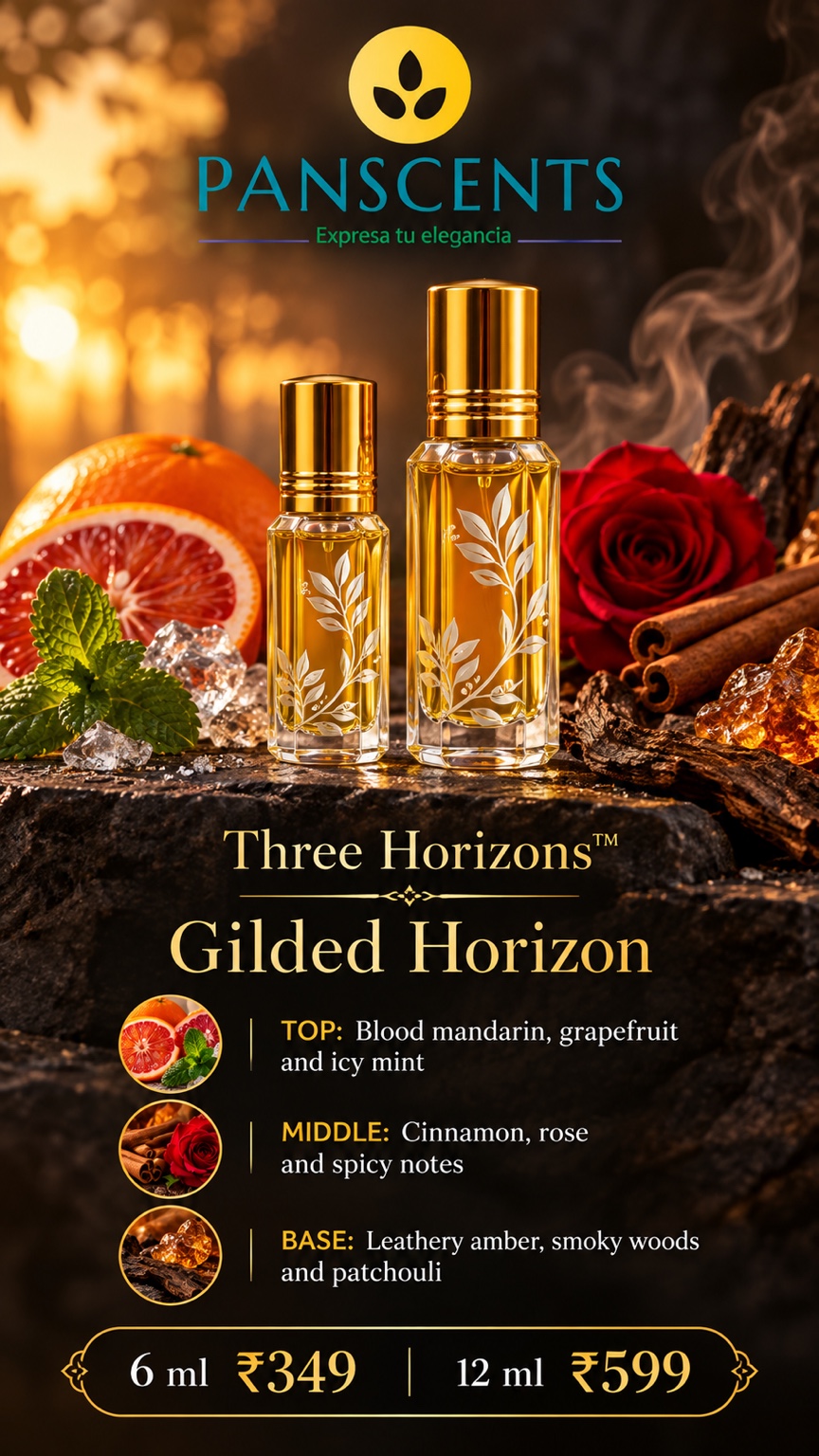 PANSCENTS Three Horizons fragrance presentation for Gilded Horizon